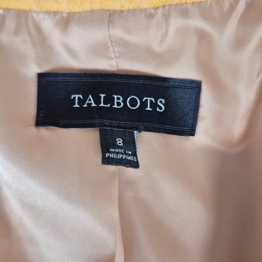Talbots Yellow Wool Blend 2 Button Lined Blazer Jacket Pleated Tail Pockets M 8